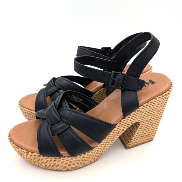 Korks Dee Wedge Platform Block Heel Sandals Women's Black/Tan Size US11 EU42 - Picture 1 of 12